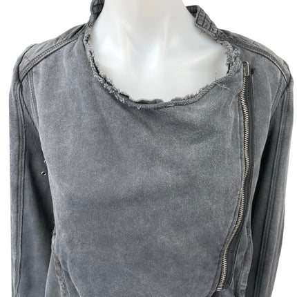 Free People Gray Asymmetrical Zip Up Distressed Shrunken Moto Jacket Coat Sz XS