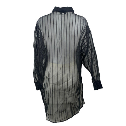 Topshop Women's Black Sheer Mesh Striped Long Sleeve Button Down Tunic Dress 4