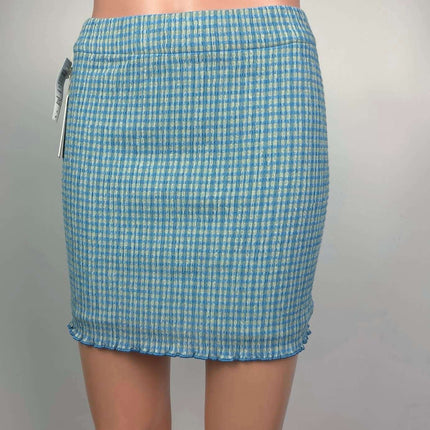 Aritzia Wilfred NWT Blue Yellow Plaid Check High Waist Pull On Mini Skirt Size S