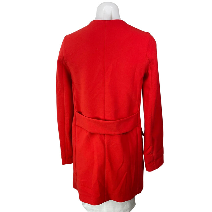 NEW Uniqlo Women's Red Long Sleeve Pocket Midi Collarless Coat Jacket Size XS
