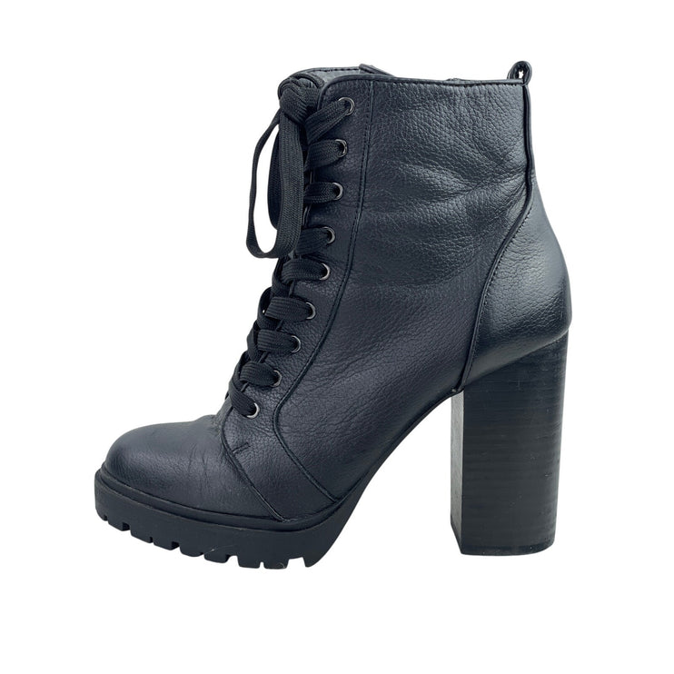 Steve Madden Laurie Womens Black Lather Lace Up Chunky Platform Lug Sole Boots 8