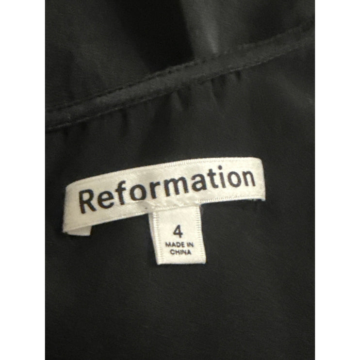 Reformation Roe 100% Silk Black Ruched Boat Neck Long Sleeve Peplum Blouse Top 4
