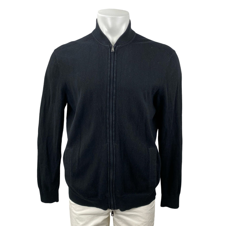 Banana Republic Men's Black Cashmere Long Sleeve Sweatshirt Bomber Coat Jacket L