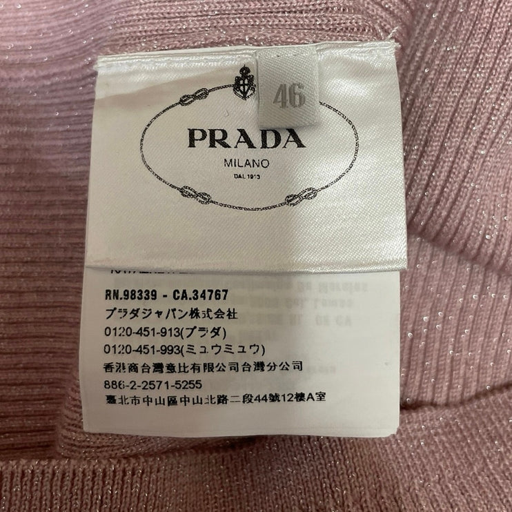 Prada Womens Pink Wool Silk Blend Metallic Rib Knit Long Sleeve Sweater Top 46