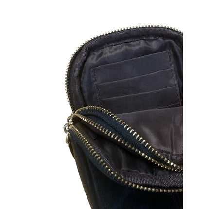 Un Jour De Chance Black Faux Vegan Leather Small Phone Crossbody Sling Bag OS