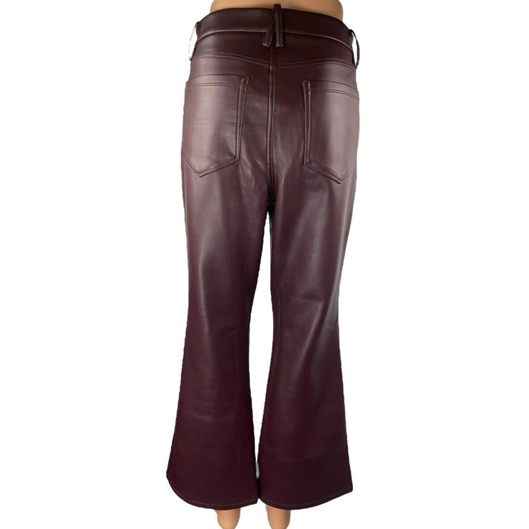 Good American Brown Faux Vegan Leather High Waisted Bootcut Flared Pants Size 30