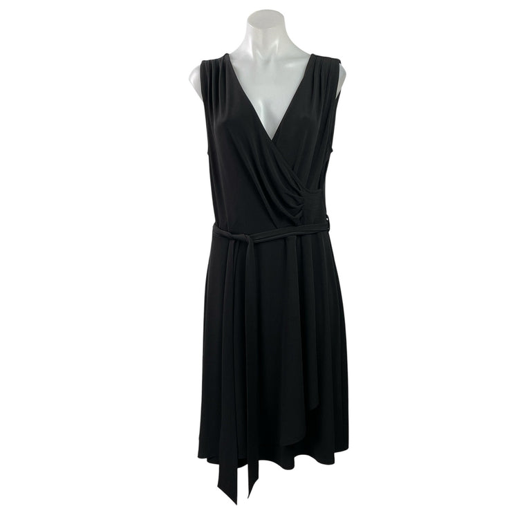 41 Hawthorn Womens Black Sleeveless Faux Wrap Tie Waist Midi A-Line Dress Size L