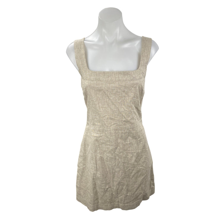 Abercrombie & Fitch Beige Linen Smocked Sleeveless Tank A Line Mini Dress Sz S