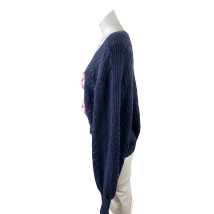 Cider Women's Navy Blue V Neck Cable Knit Tie Knot Cardigan Sweater Top Size 2XL