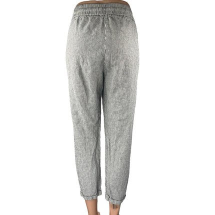J.Crew Women's White Linen Striped Mid Rise Tapered Trousers Jogger Pants Size 8