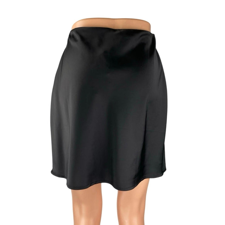 NEW Y.A.S Women's Black Silky Satin High Waisted Mini Flare A-Line Skirt Size XS