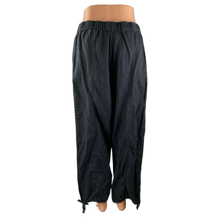 Zara Women's Black Linen High Waisted Tapered Ankle Jogger Trousers Pants Size L
