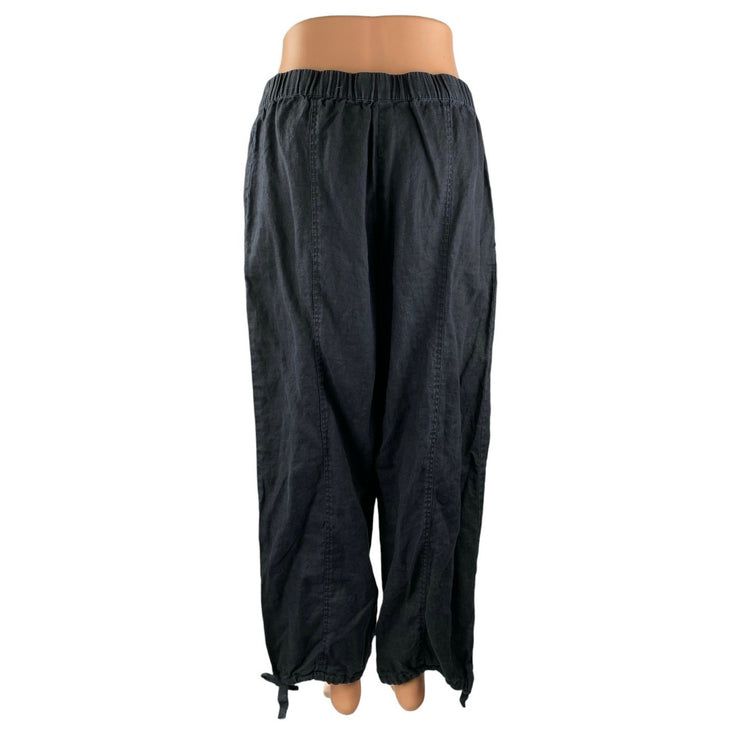 Zara Women's Black Linen High Waisted Tapered Ankle Jogger Trousers Pants Size L