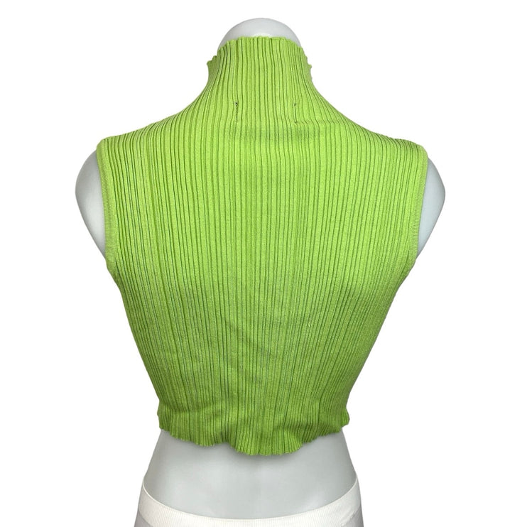 Cider Green Sleeveless Mock Neck Button Front Ribbed Knit Stretch Crop Top Sz M