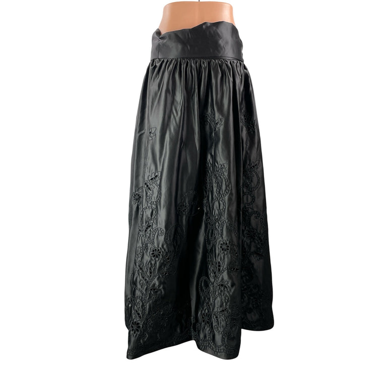 Chetta B Evening Women's Gray Silver Satin Floral Embroidered Tie Maxi Skirt 14