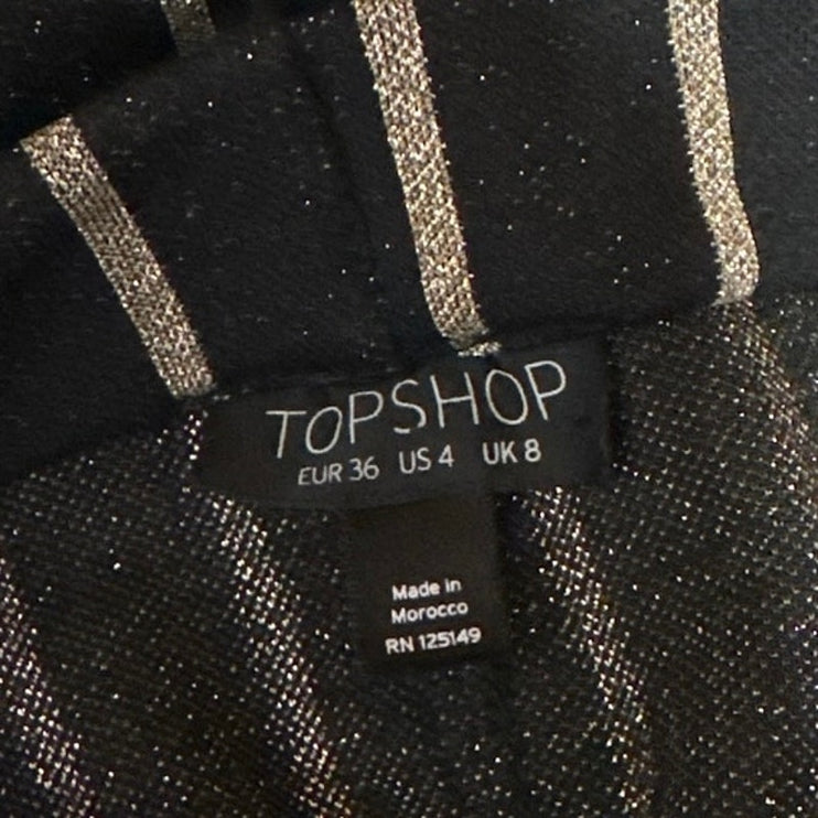 Topshop Black Gold Metallic Striped High Rise Flare Bootcut Bell Bottom Pants 4