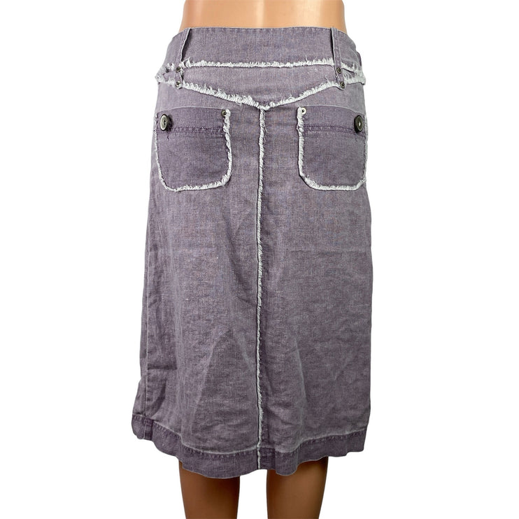Promod Womens Purple Linen Distressed Ruffle Lagenlook Midi A-Line Skirt Size M