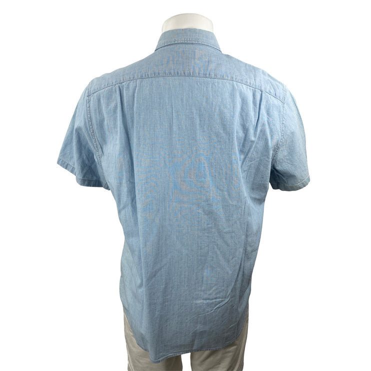 NEW J.Crew Mens Blue Chest Pocket Short Sleeve Slim Button Down Shirt Top Size L