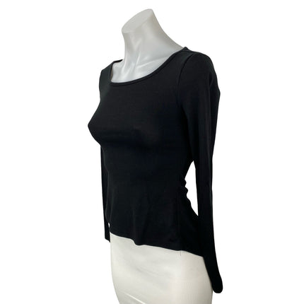 Commense Women's Black Scoop Neck Long Sleeve Back Cut Out Peplum Blouse Top XS