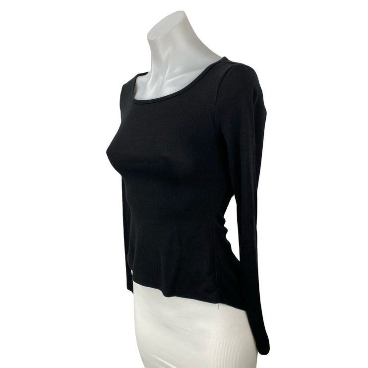Commense Women's Black Scoop Neck Long Sleeve Back Cut Out Peplum Blouse Top XS