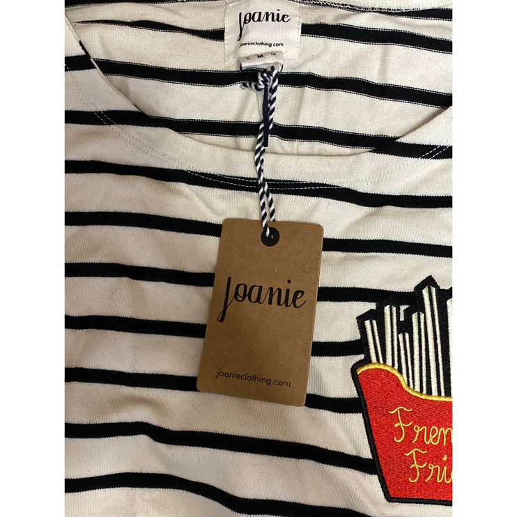 NEW Joanie Women's Black White Striped French Fries Patch Long Sleeve T Shirt S