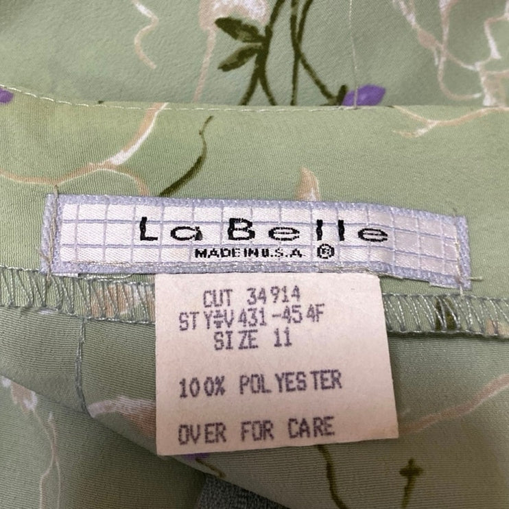 Vintage La Belle Green Floral High Waisted Side Slit Straight Maxi Slip Skirt 11