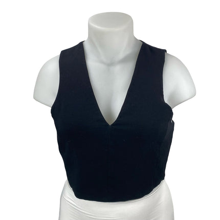 Aritzia Wilfred Dauphine Women's Black Deep V Neck Sleeveless Crop Tank Top Sz L