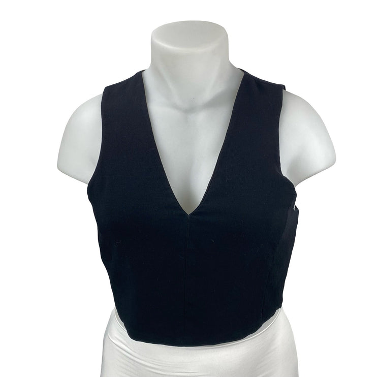 Aritzia Wilfred Dauphine Women's Black Deep V Neck Sleeveless Crop Tank Top Sz L
