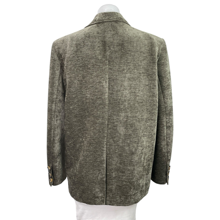 Commense Green Velvet Velour Double Breasted Peak Lapel Blazer Coat Jacket Sz M
