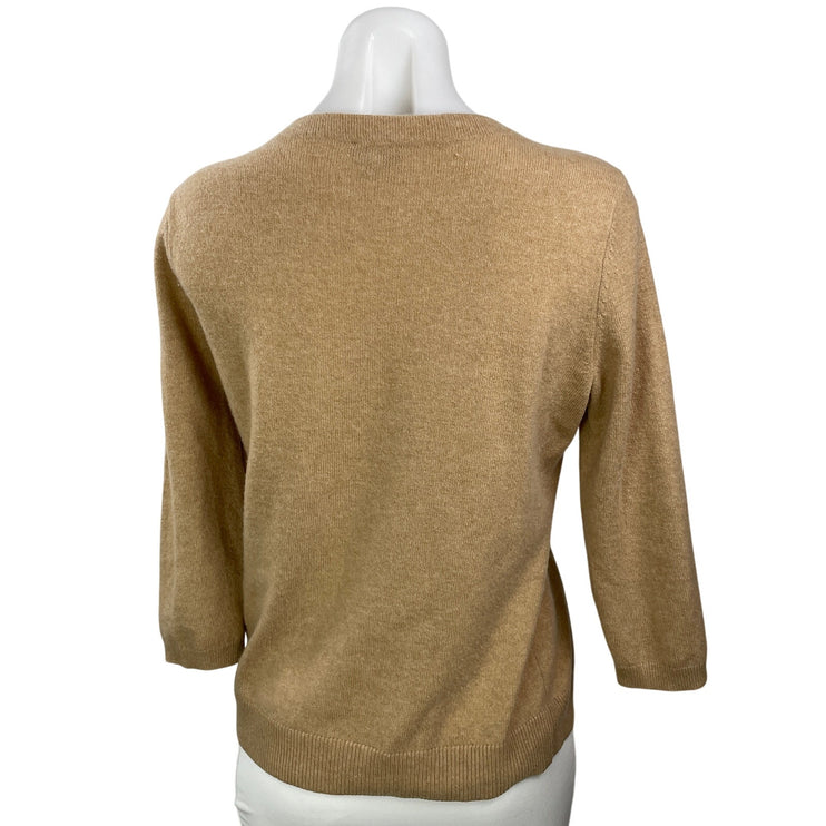 Talbots Pure Cashmere Womens Brown 3/4 Sleeves Crew Neck Pullover Sweater Top M