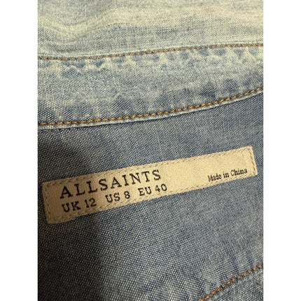 Allsaints Men's Blue Chambray Long Sleeve Button Down Denim Jean Shirt Top Sz 8