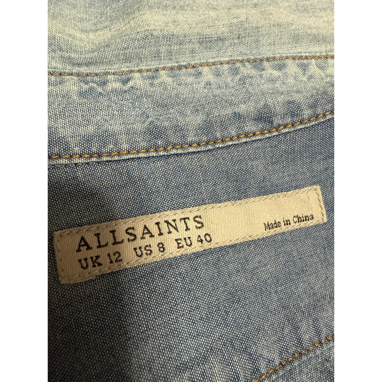 Allsaints Men's Blue Chambray Long Sleeve Button Down Denim Jean Shirt Top Sz 8