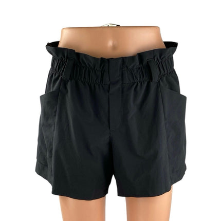Athleta Skyline Women's Black High Waisted Pleated Paperbag Mini Shorts Size 6
