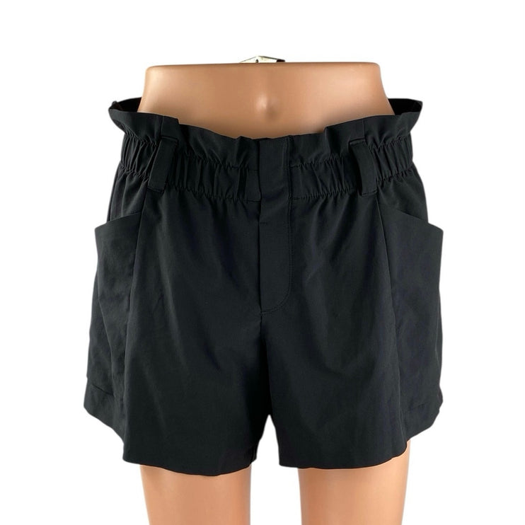 Athleta Skyline Women's Black High Waisted Pleated Paperbag Mini Shorts Size 6