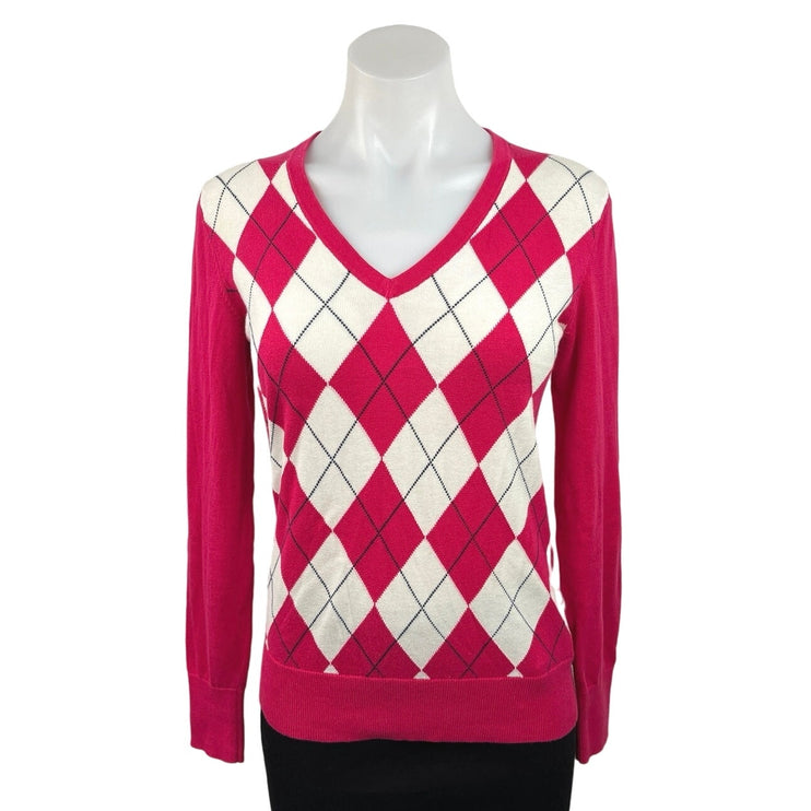 Tommy Hilfiger Women's Argyle V-Neck Long Sleeve Pullover Sweater Top Size S/P