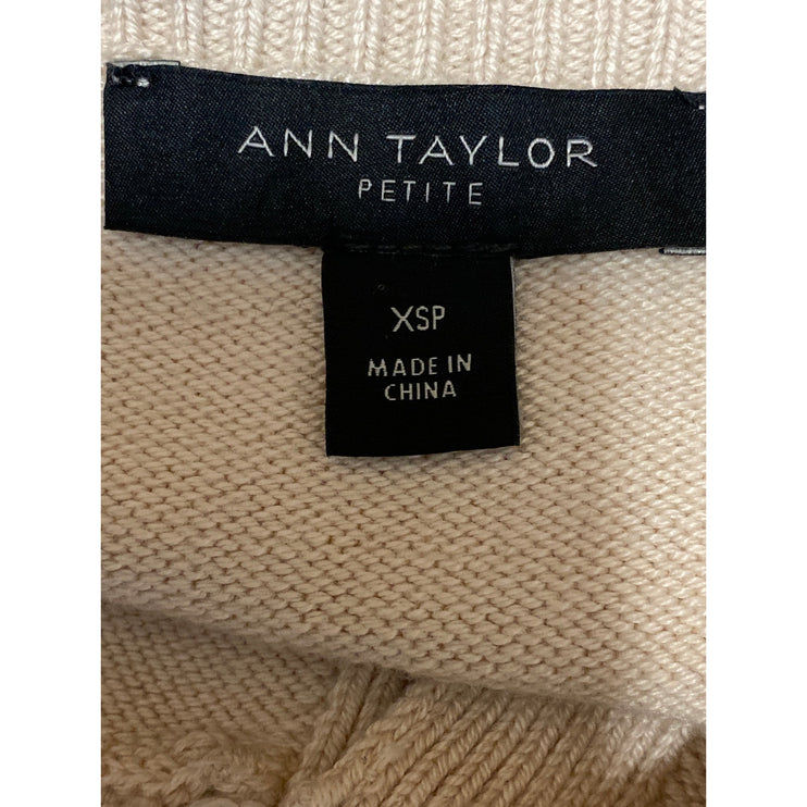 Ann Taylor Women's Beige Knit Long Sleeve Button Up Crop Cardigan Sweater Top XS