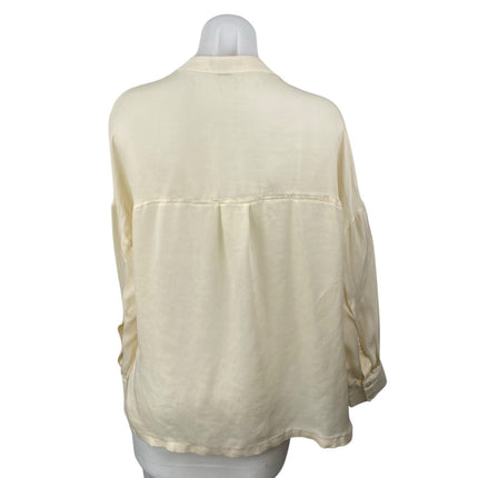 Vince 100% Silk Women's Cream V Neck Long Sleeve Tunic Henley Shirt Blouse Top S