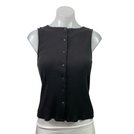 Truth by Republic Black Ribbed Knit Button Down Sleeveless Cardigan Vest Top S