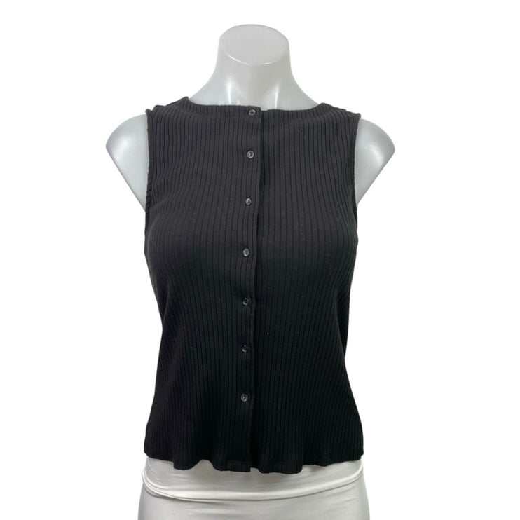 Truth by Republic Black Ribbed Knit Button Down Sleeveless Cardigan Vest Top S