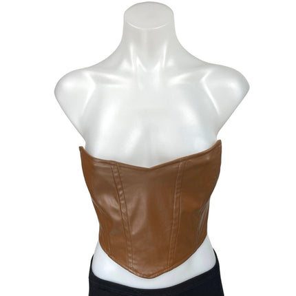 Princess Polly Brown Faux Vegan Leather Sleeveless Bandeau Crop Tube Tank Top 6