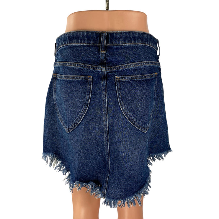 Free People We The Free Blue Frayed Raw Hem Pencil Denim Jean Skirt Size 28