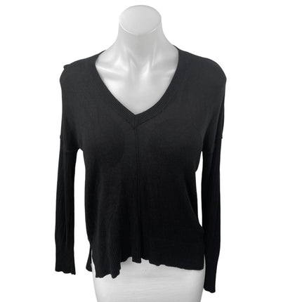Aqua Women's Black V-neck Long Sleeve Knit Pullover Sweatshirt Sweater Top Sz XS