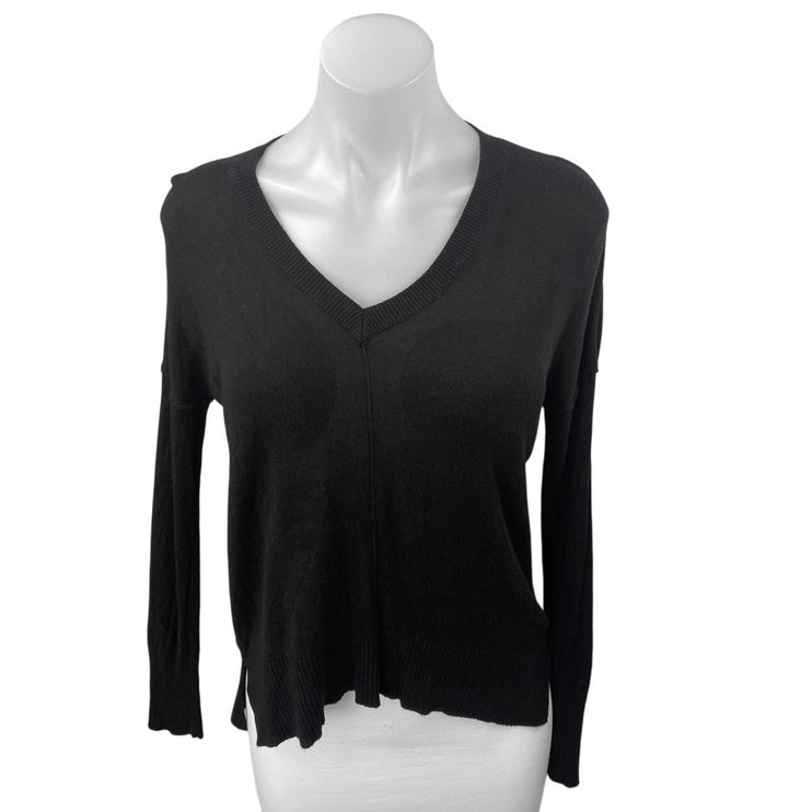 Aqua Women's Black V-neck Long Sleeve Knit Pullover Sweatshirt Sweater Top Sz XS