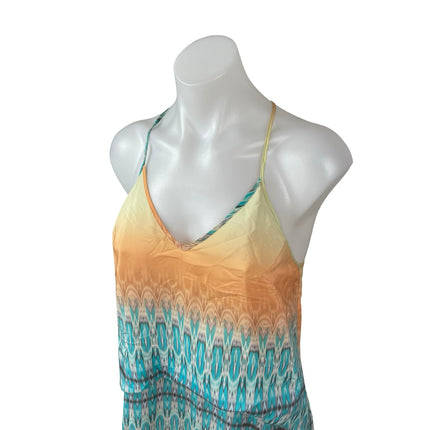 Charlie Jade 100% Silk Women's Ombre Geometric Sleeveless Maxi Cami Tank Dress S