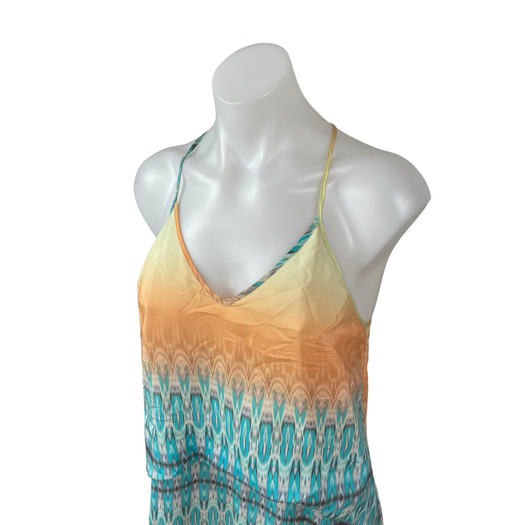 Charlie Jade 100% Silk Women's Ombre Geometric Sleeveless Maxi Cami Tank Dress S