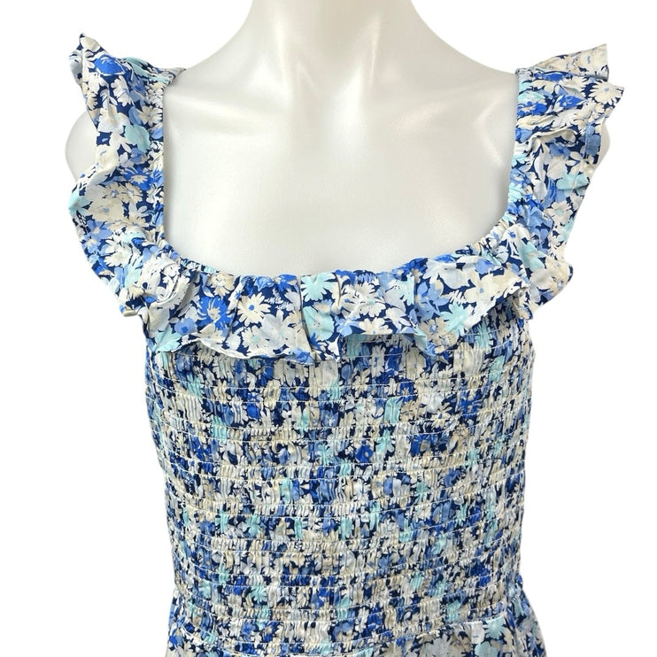 NEW Gap Blue Floral Ruffle Smocked Sleeveless A Lined Midi Dress Size XXL