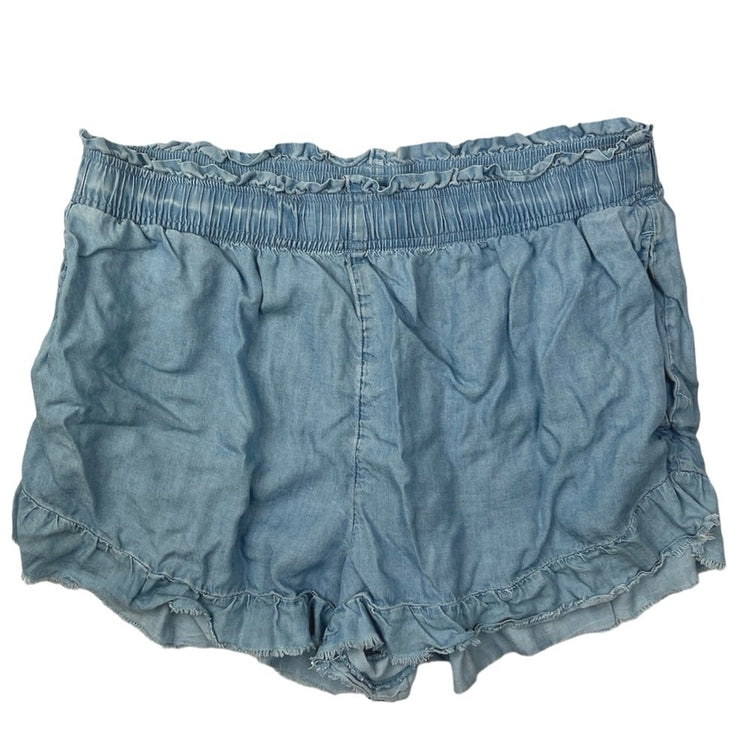 Aerie Blue Chambray Ruffle High Rise Pull On Stretch Casual Short Size L