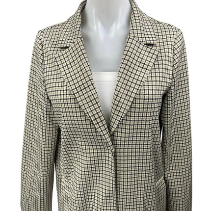 H&M Multicolor Plaid Checkered Notch Collar Trench Over Coat Blazer Jacket Sz 0