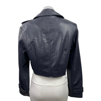 7 For All Mankind Black Faux Leather Vegan Cropped Biker Moto Coat Jacket Size M