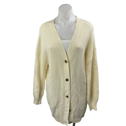 12th Tribe Cream Yellow Button Up Long Sleeve Oversized Knit Cardigan Sweater S